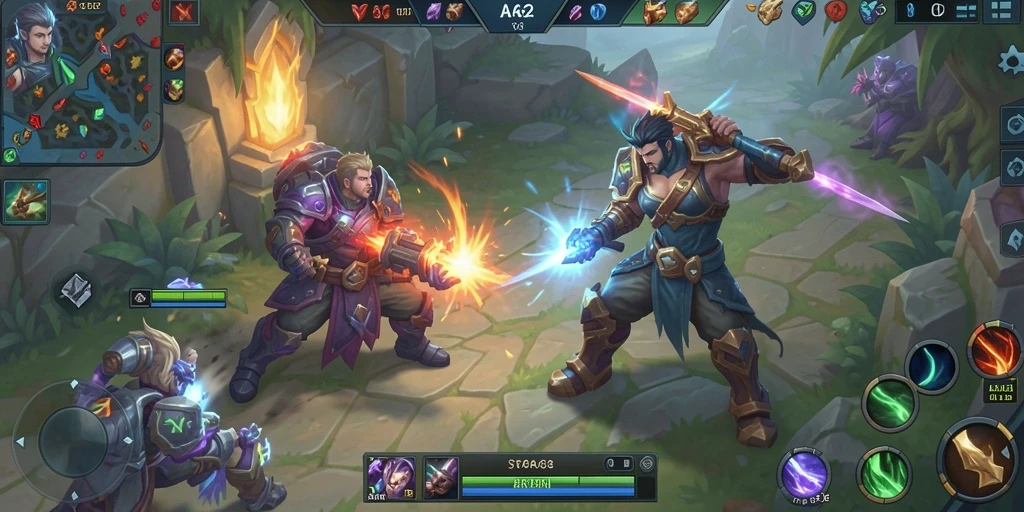 Screenshot gameplay menunjukkan aksi seru dalam pertarungan tim.