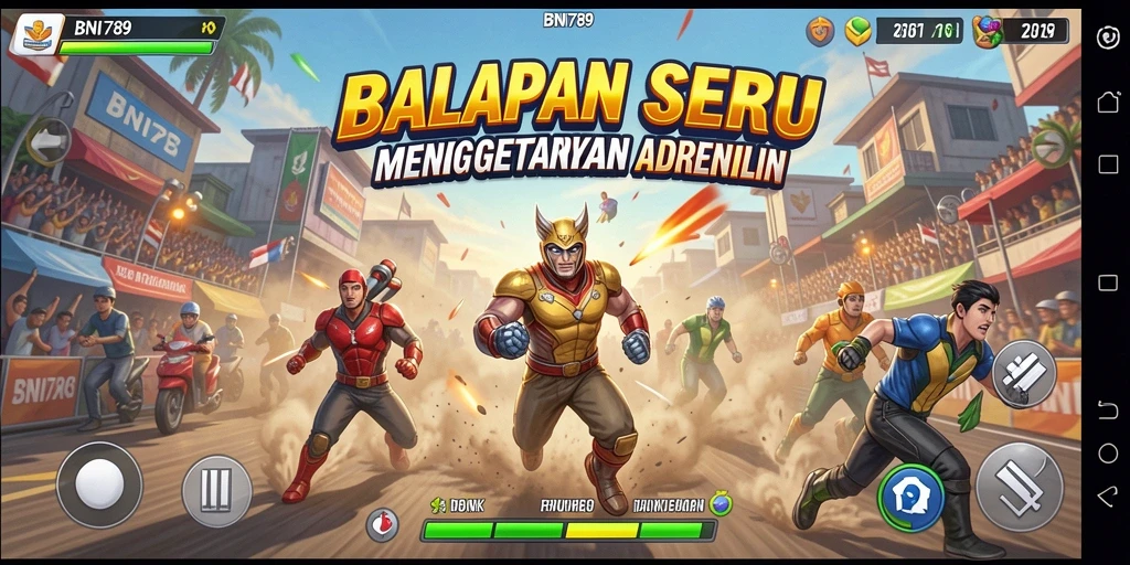 Tampilan seru gameplay BNI789 saat balapan penuh aksi.